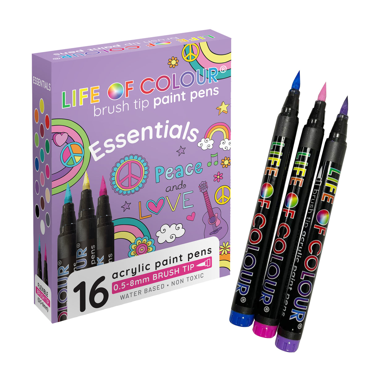 Essential Colours Brush Tip Acrylic Paint Pens - Set of 16 - Life of Colour